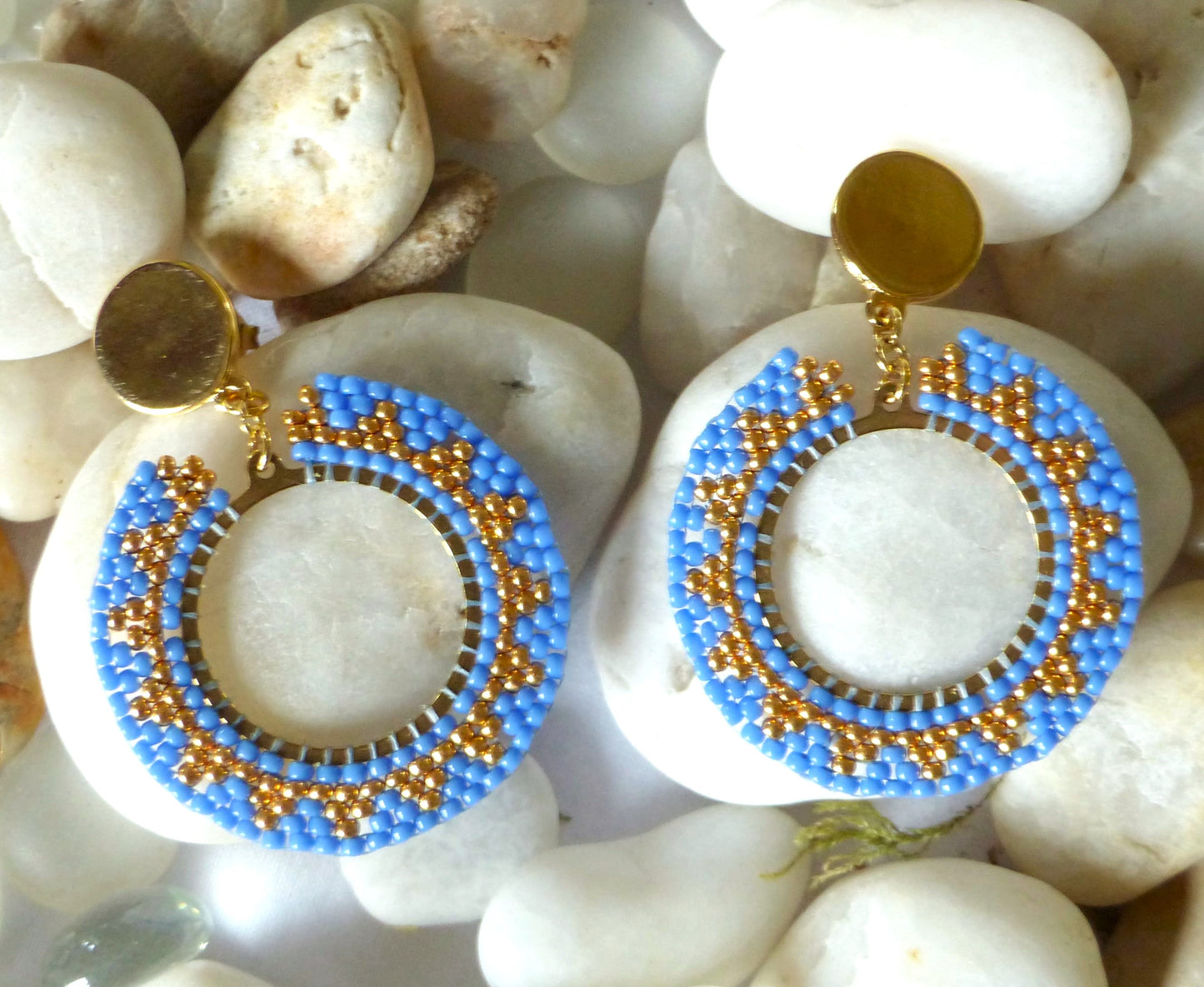 Boucles d'oreilles Soleil bleues et dorées