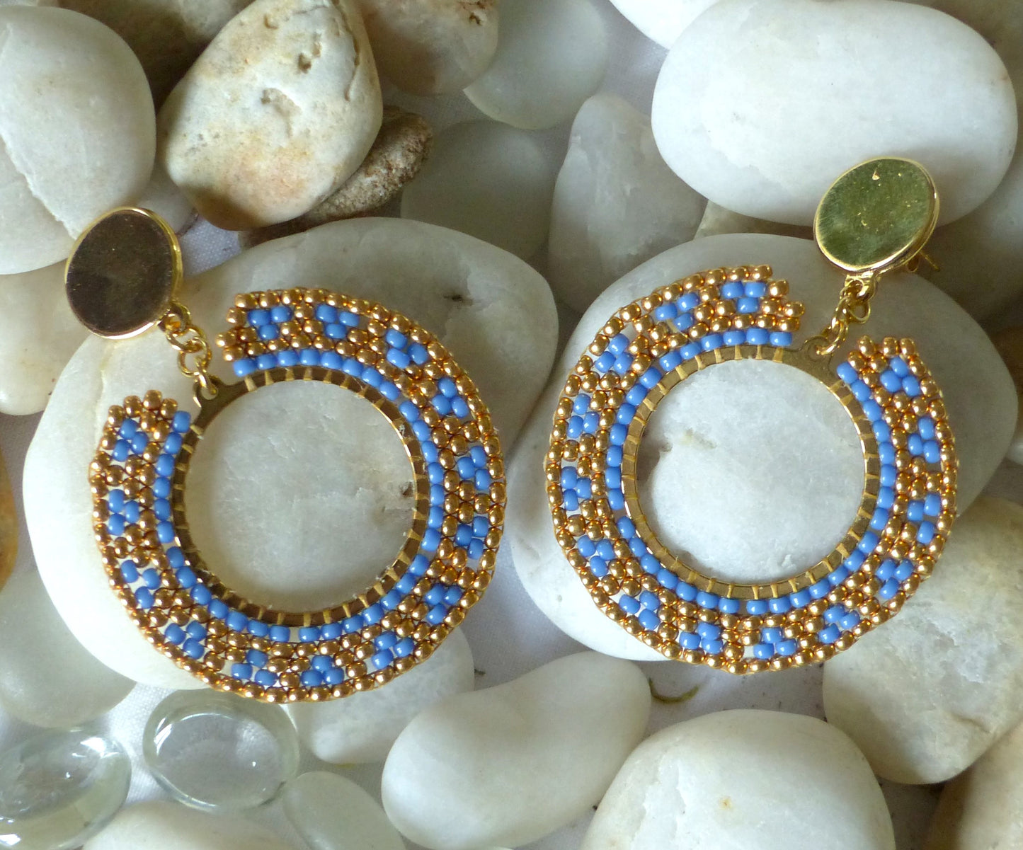 Boucles d'oreilles Soleil bleues et dorées