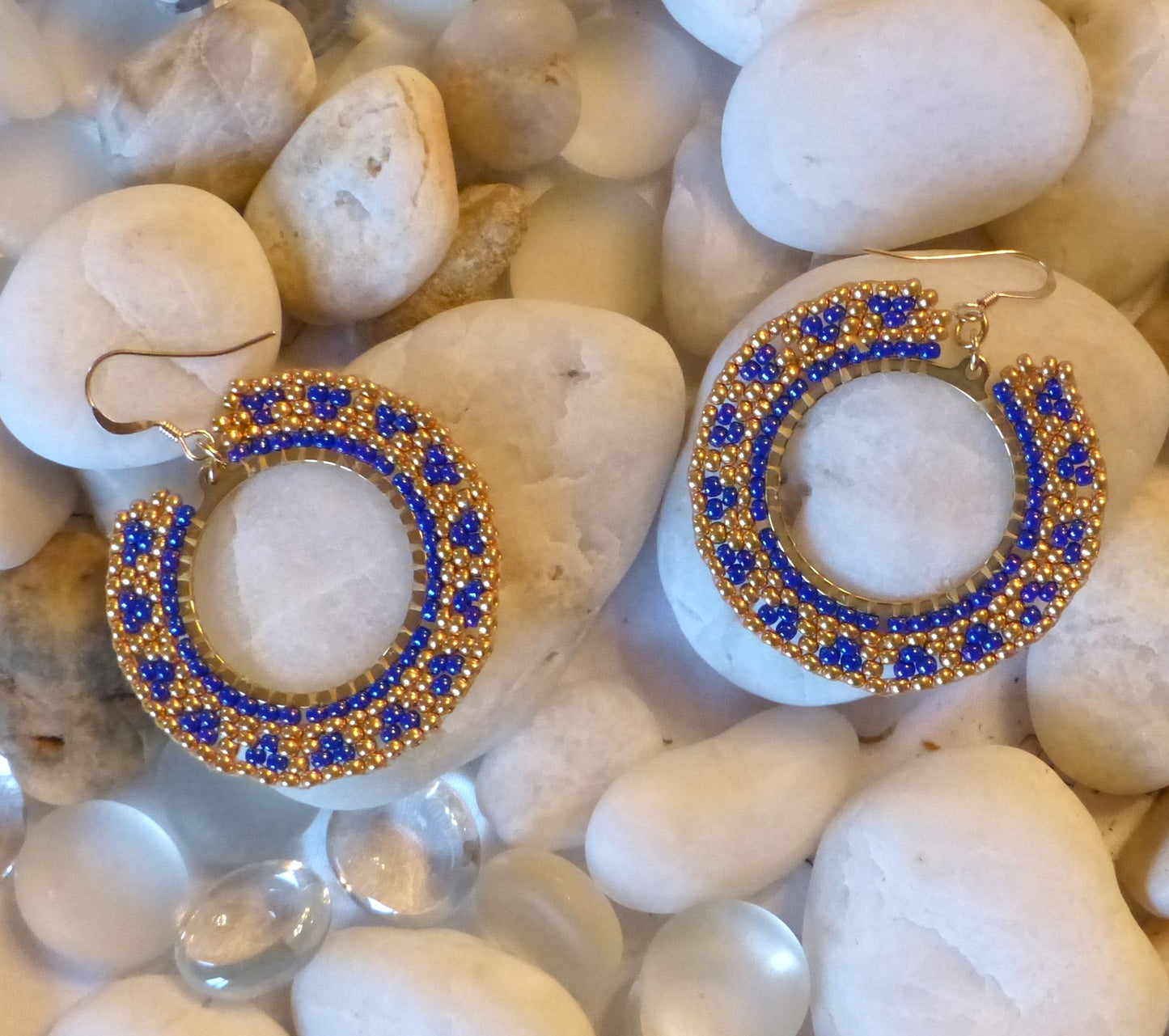 Boucles d'oreilles Soleil bleu cobalt et dorées