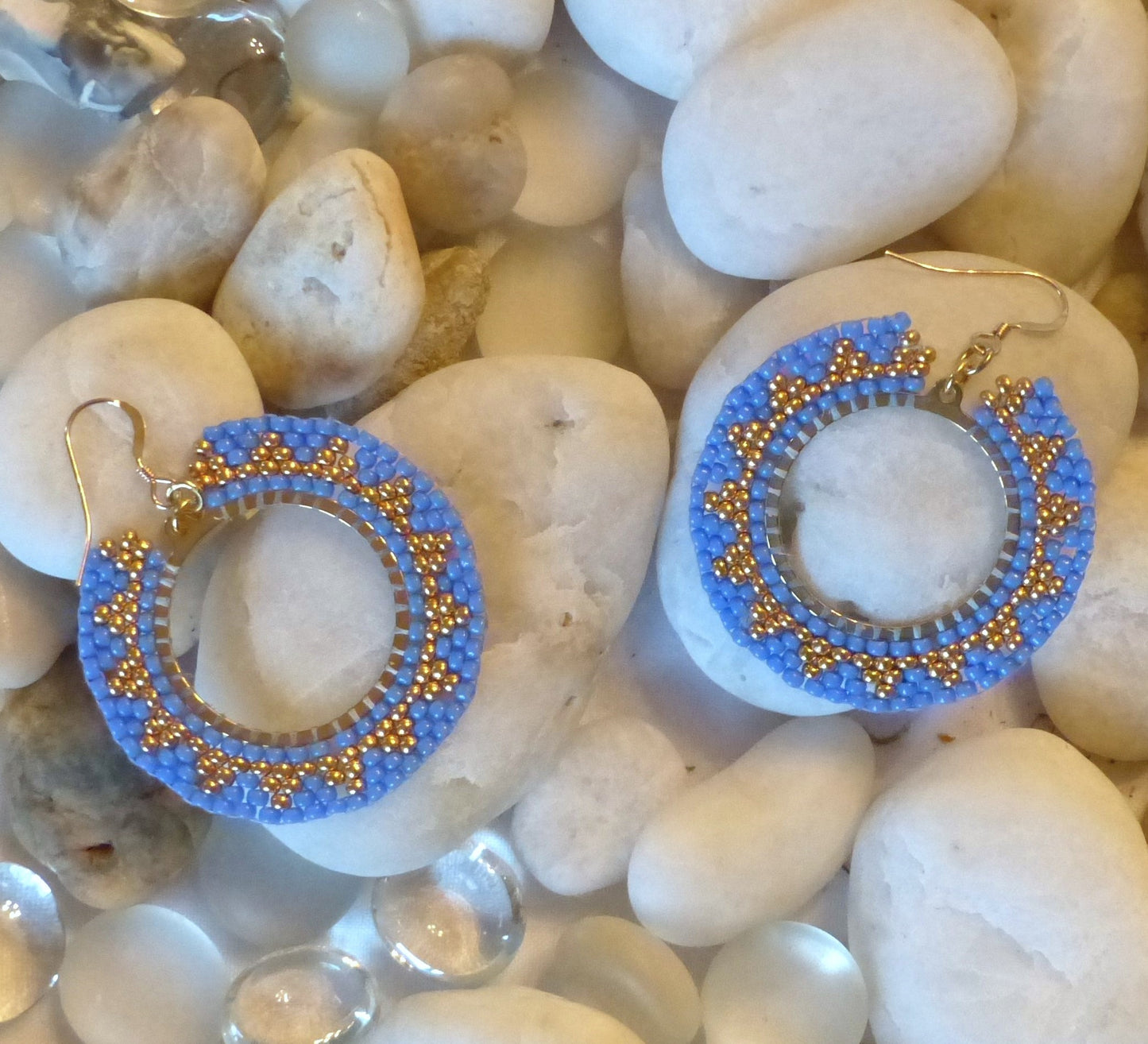 Boucles d'oreilles Soleil bleues et dorées