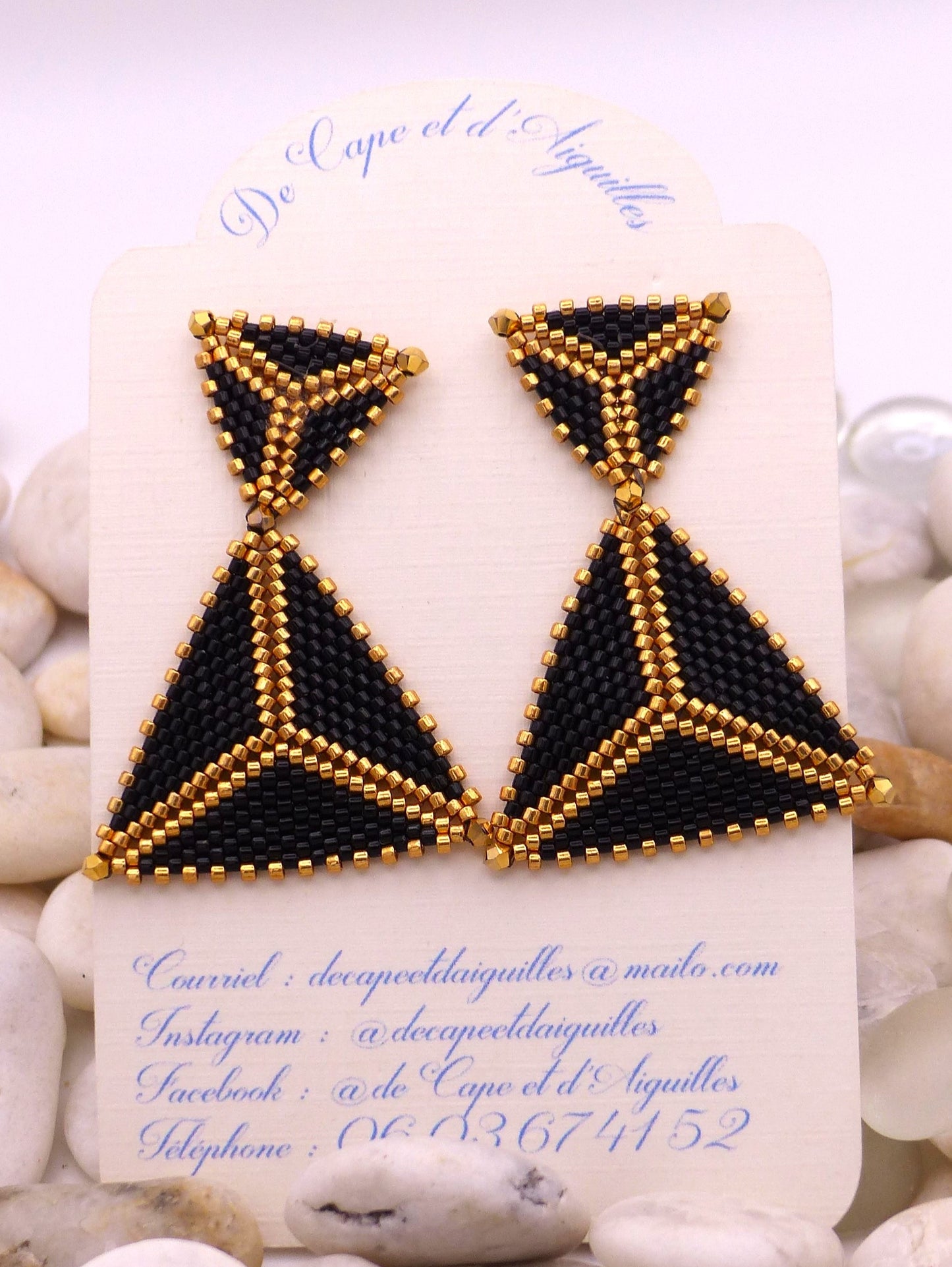 Boucles d'oreilles Pampelonne Noires et Dorées