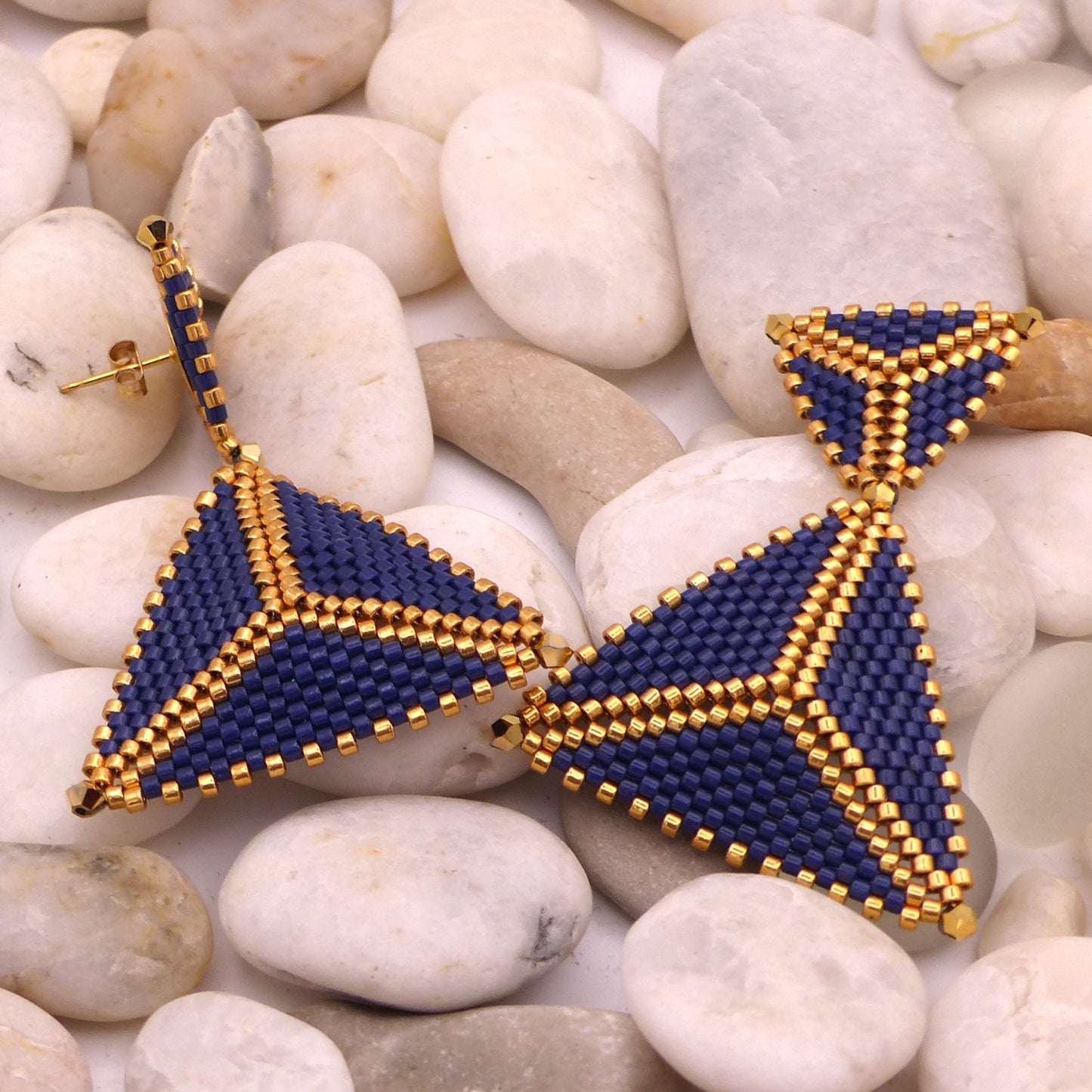Boucles d'oreilles Pampelonne Bleu Navy et Dorées