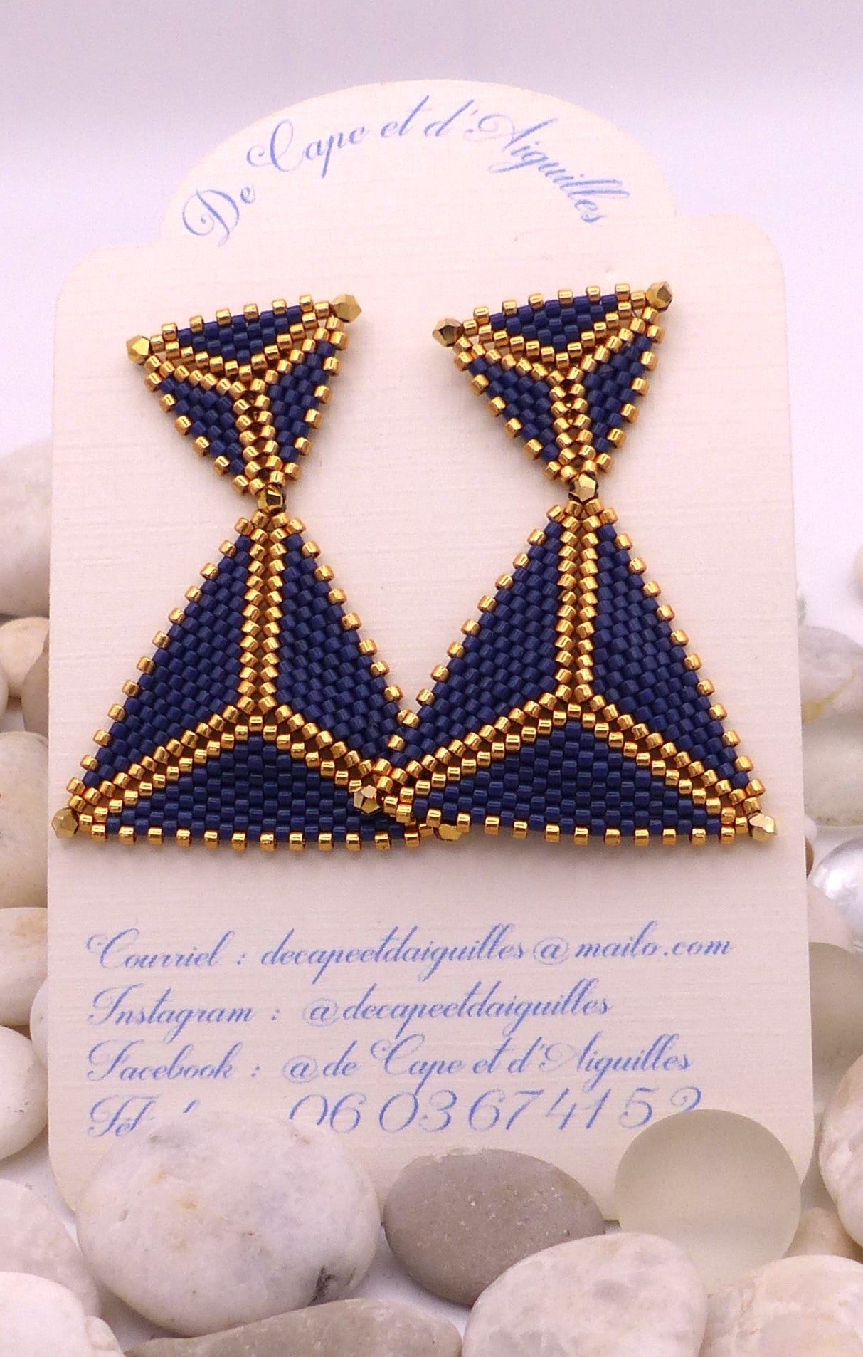Boucles d'oreilles Pampelonne Bleu Navy et Dorées