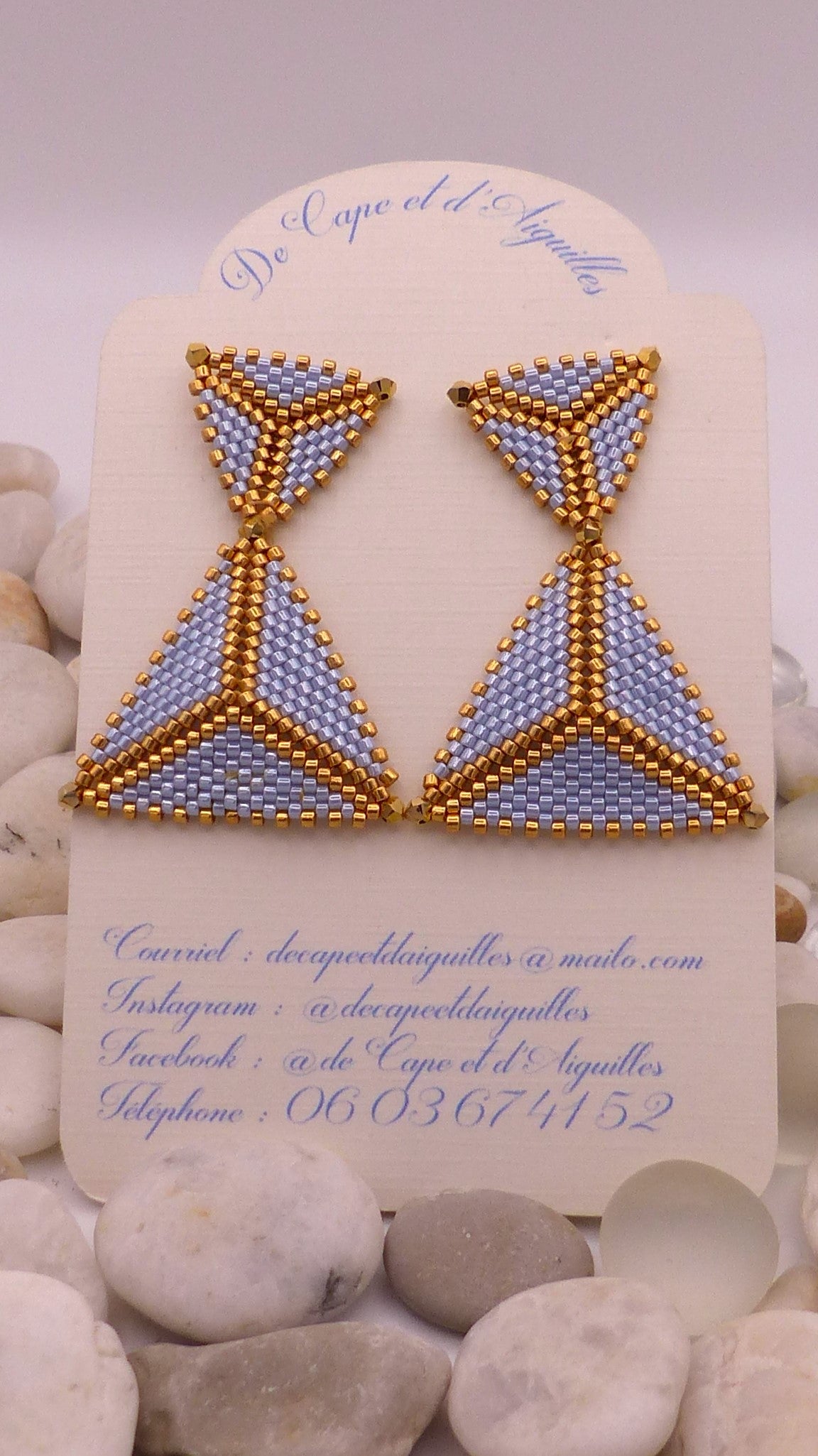Boucles d'oreilles Pampelonne Bleu ciel et Dorées