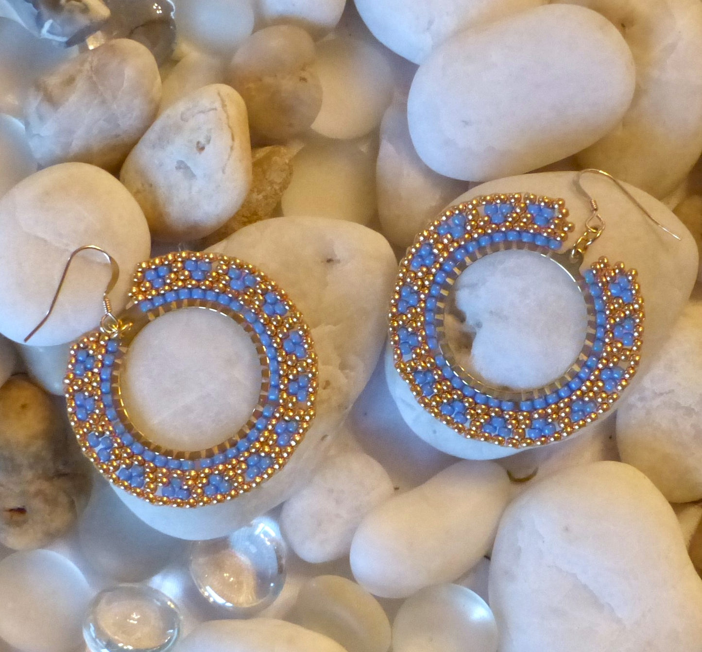 Boucles d'oreilles Soleil bleues et dorées