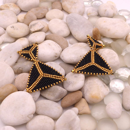 Boucles d'oreilles Pampelonne Noires et Dorées