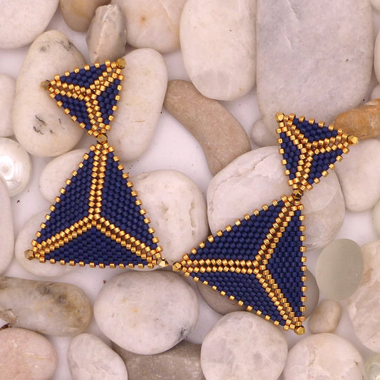 Boucles d'oreilles Pampelonne Bleu Navy et Dorées